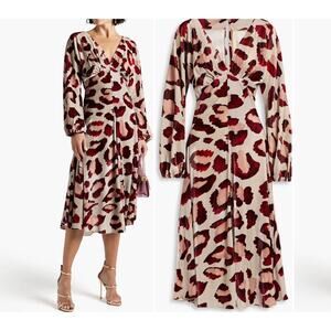 NEW NWT Maria Lucia Hohan Perilla Leopard-Print Velvet Midi Dress size 8